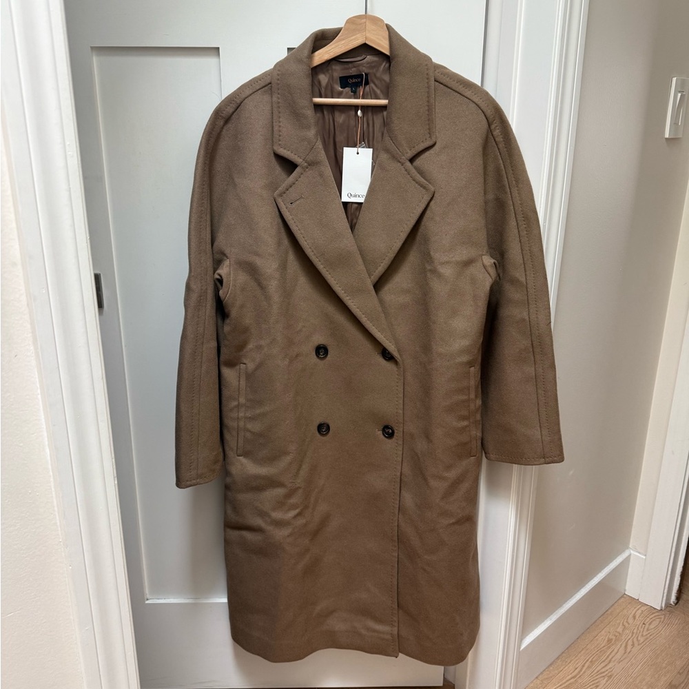 Quince NWT Italian Wool Double-Breasted Slouch Coat dark camel Size large
